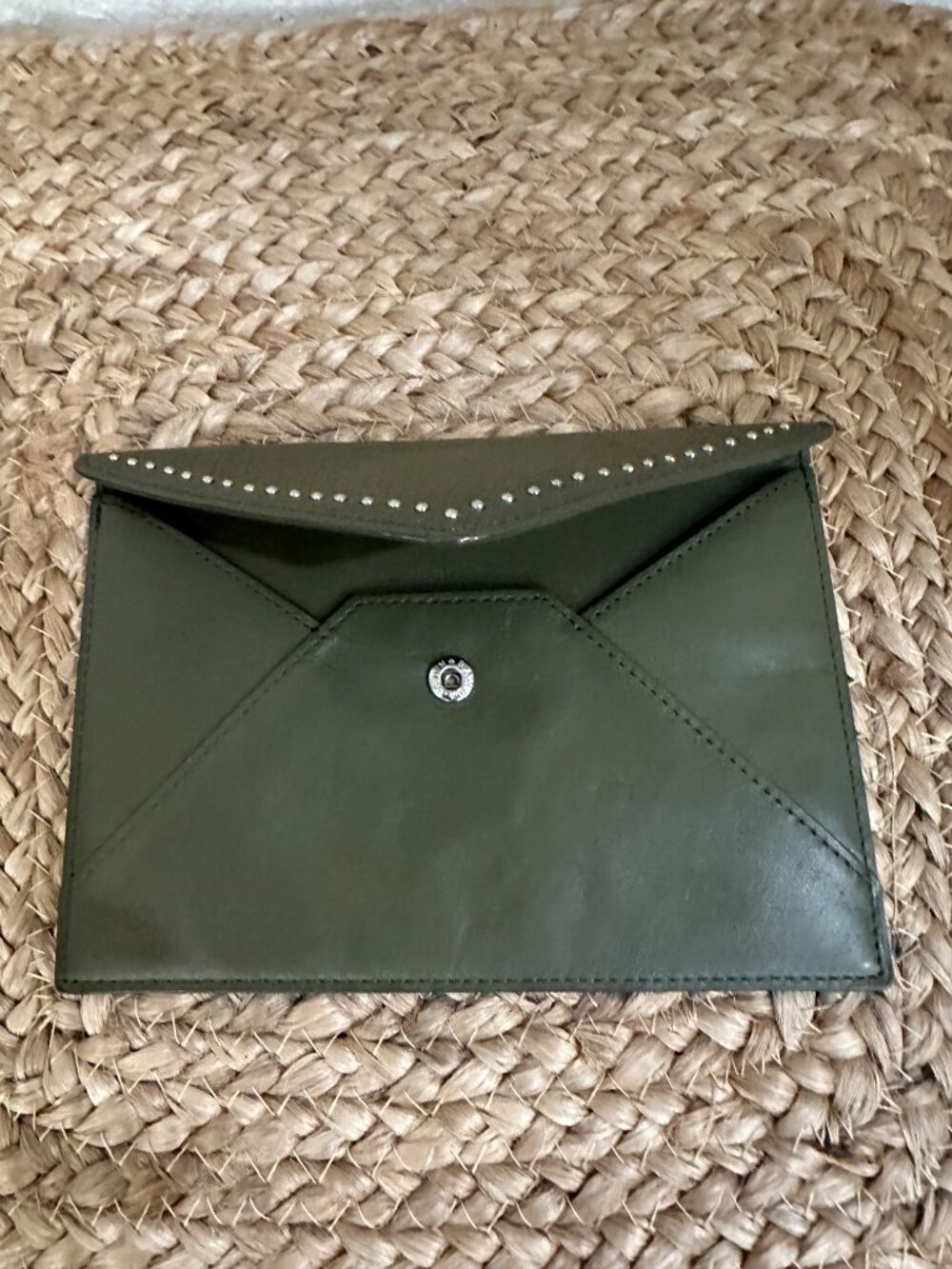 Levenger Green Leather Envelope Wallet Clutch - Picture 3 of 5